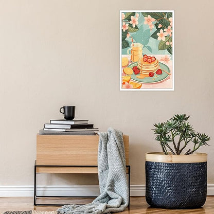 Vintage Food Afternoon Tea Kitchen Wall Art Funny Drinks Fruits Food Pastries Canvas Posters Funky Pink Strawberry Cake Orange Flowers Prints Painting For Living Room Wall Decor 8x10in Unframed