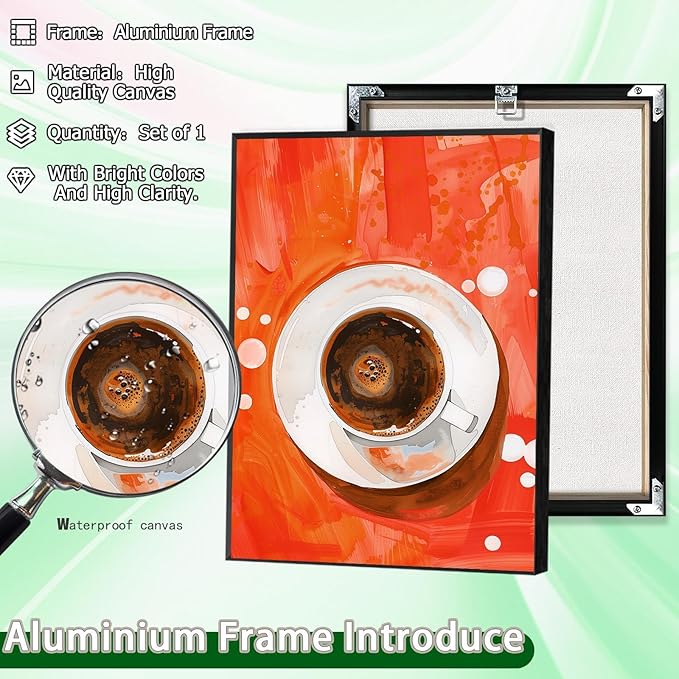 Vintage Afternoon Tea Black Coffee Wall Art Funky Dining Table Food Canvas Posters Kitchen Coffee Pictures Prints Painting For Modern Home Dining Room Cafe Restaurant Wall Decor 8x10in Framed