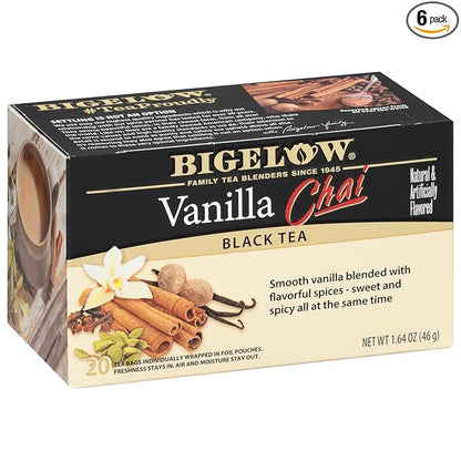 Bigelow Tea Vanilla Chai Black Tea, Caffeinated Tea, 20 Count (Pack of 6), 120 Total Tea Bags
