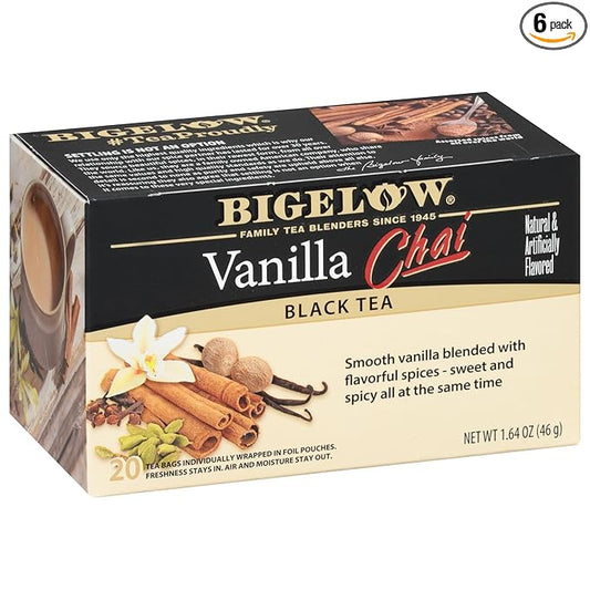 Bigelow Tea Vanilla Chai Black Tea, Caffeinated Tea, 20 Count (Pack of 6), 120 Total Tea Bags