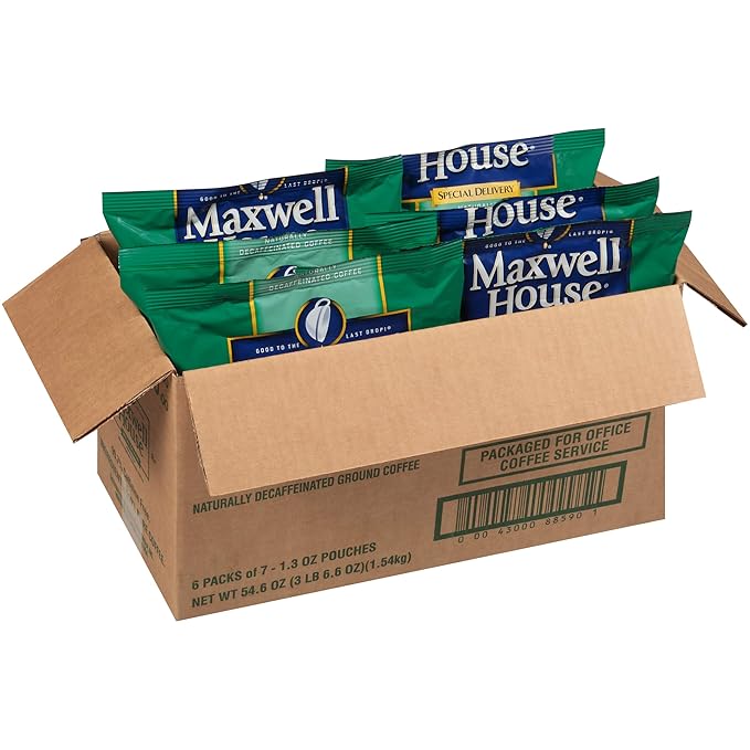 Maxwell House Decaf Special Delivery Medium Roast Coffee (1.3 oz Bags, 7 Count, Pack of 6)