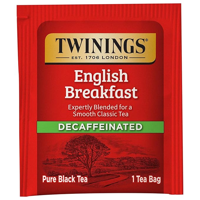 Twinings Decaffeinated English Breakfast Individually Wrapped Bags, 20 Count (Pack of 6), Flavourful & Robust, Enjoy Hot or Iced | Packaging May Vary