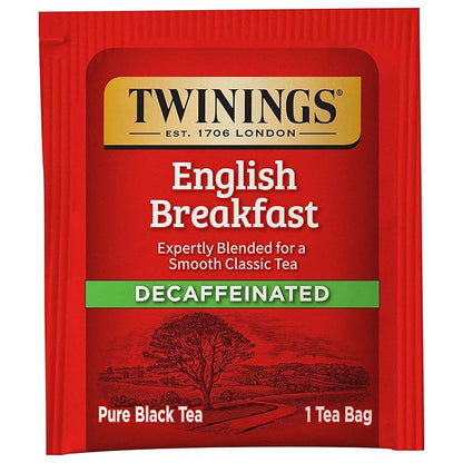 Twinings Decaffeinated English Breakfast Individually Wrapped Bags, 20 Count (Pack of 6), Flavourful & Robust, Enjoy Hot or Iced | Packaging May Vary