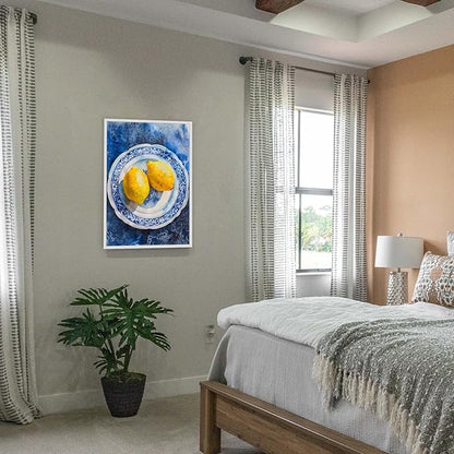 Vintage Yellow Fruit Orange Kitchen Wall Art Funky Blue Dining Table Plates Ceramics Canvas Posters Family Restaurant Food Fruits Prints Painting For Modern Living Room Wall Decor 16x24in Unframed