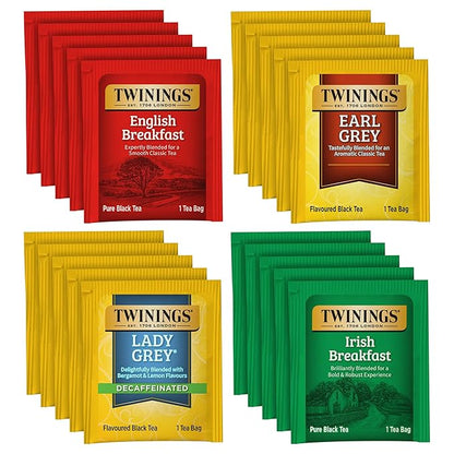 Twinings Variety Pack Black Tea Bags, 20 Count (Pack of 6), Includes English Breakfast, Early Grey, Irish Breakfast, and Lady Grey, Caffeinated, Enjoy Hot or Iced | Packaging May Vary