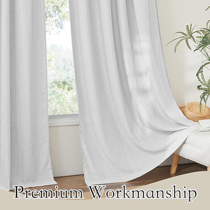 RYB HOME Semi Sheer Curtains 102 inches Long, Light Filtering Privacy Natural Farmhouse Linen Texture Drapes for Living Room Bedroom Dining Room, W 52 x L 102 inches, Dove Grey, 2 Panels