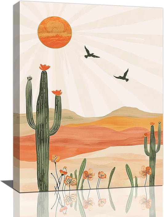 Boho Cactus Wall Art Succulent Desert Pictures Wall Decor Minimalist Nature Canvas Painting Print Home Modern Artwork Decorations Framed for Bathroom Living Room Bedroom Office 20 x 24 inch