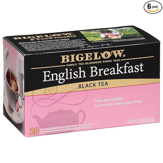 Bigelow Tea English Breakfast Black Tea, Caffeinated Tea, 20 Count Box (Pack of 6), 120 Total Tea Bags