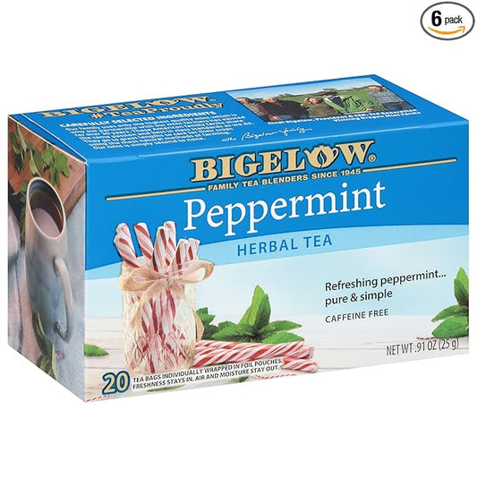 Bigelow Tea Peppermint Herbal Tea, Caffeine Free Tea with Peppermint, 20 Count Box (Pack of 6), 120 Total Tea Bags