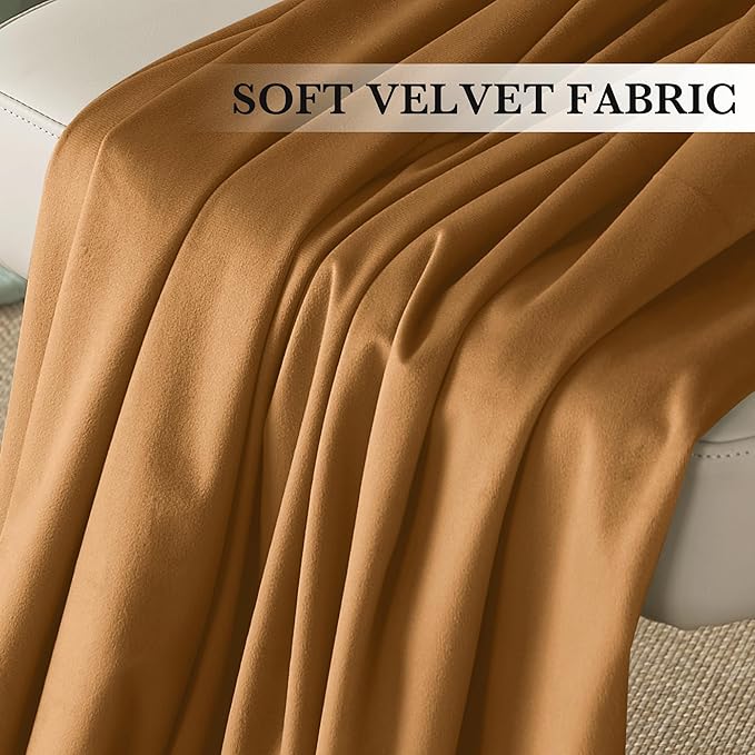 RYB HOME Luxurious Bronze Velvet Curtain Panels for Living Room Bedroom, Heavy Duty Thermal Insulated Floor-Length Back Tab Velvet Drapes for Vintage Decor, 52" W x L90 L, 2 Panels Set
