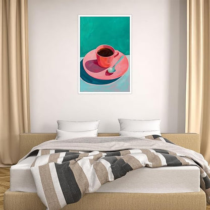 Vintage Afternoon Tea Black Coffee Wall Art Funky Pink Dinner Plate Food Canvas Posters Kitchen Coffee Pictures Prints Painting For Modern Home Dining Room Cafe Restaurant Wall Decor 16x24in Unframed