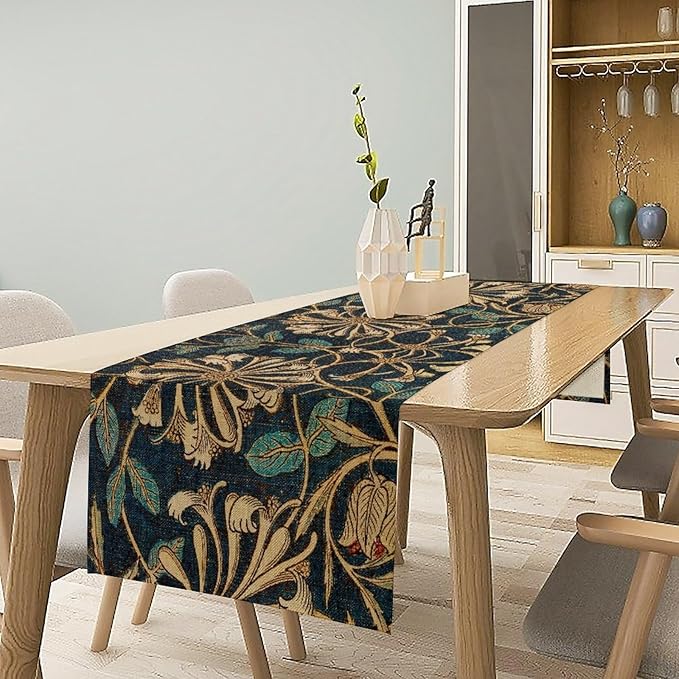 William Morris Table Runner, Vintage William Morris Floral Country Style Linen Table Runner for Home Kitchen Table Decoration, 13x60 Inch