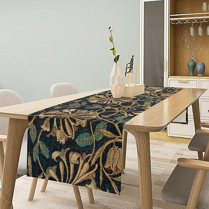 William Morris Table Runner, Vintage William Morris Floral Country Style Linen Table Runner for Home Kitchen Table Decoration, 13x120 Inch