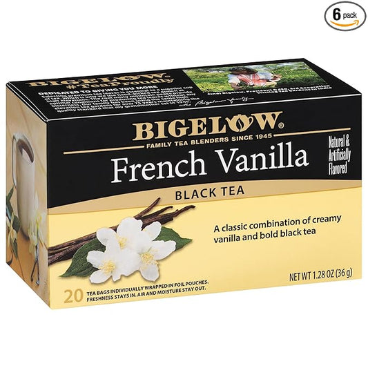 Bigelow Tea French Vanilla Black Tea, Caffeinated Tea with French Vanilla, 20 Count Box (Pack of 6), 120 Total Tea Bags