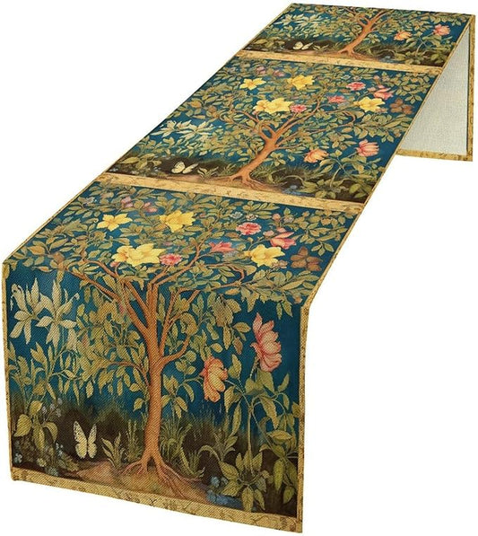 William Morris Table Runner, Vintage William Morris Floral Country Style Linen Table Runner for Home Kitchen Table Decoration, 13x108 Inch