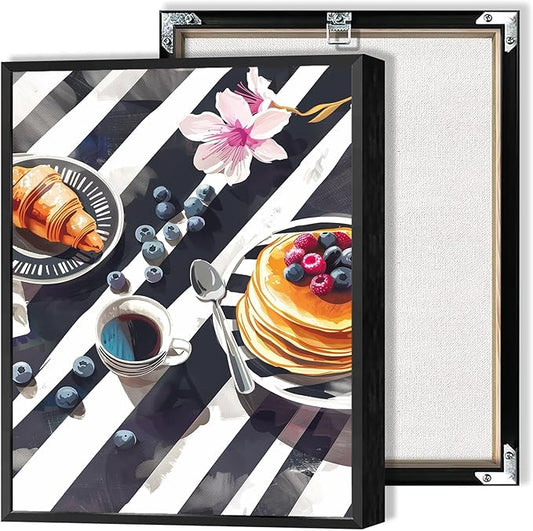 Trendy Pastry Food Kitchen Wall Art Retro Coffee Afternoon Tea Canvas Posters Cake Bread Aesthetic Prints Painting For Modern Home Dining Room Bakery Cafe Restaurant Wall Decor 8x10in Framed