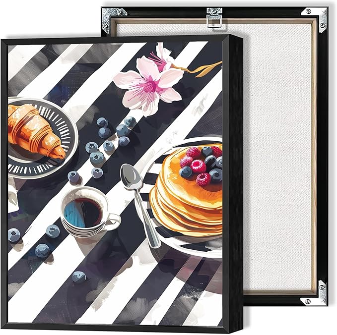 Trendy Pastry Food Kitchen Wall Art Retro Coffee Afternoon Tea Canvas Posters Cake Bread Aesthetic Prints Painting For Modern Home Dining Room Bakery Cafe Restaurant Wall Decor 8x10in Framed