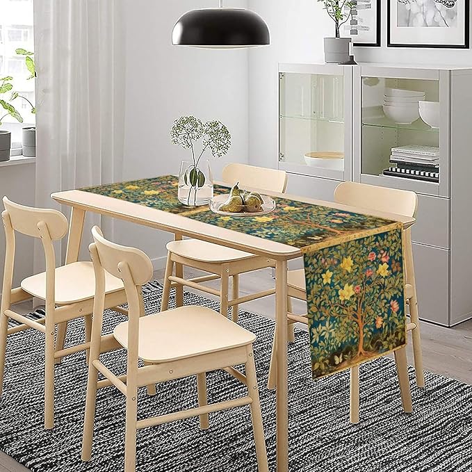 William Morris Table Runner, Vintage William Morris Floral Country Style Linen Table Runner for Home Kitchen Table Decoration, 13x90 Inch