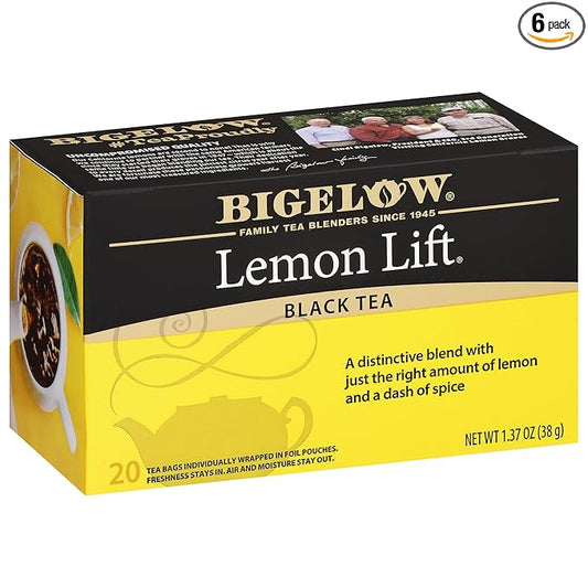 Bigelow Tea Lemon Lift Black Tea, Caffeinated Tea with Lemon, 20 Count Box (Pack of 6), 120 Total Tea Bags