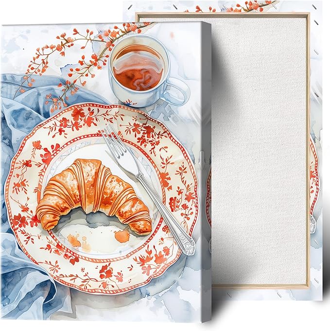 Vintage Coffee Food Kitchen Wall Art Funky Dining Table Plates Afternoon Tea Prints Painting Retro Bread Pastries Drinks Canvas Posters For Modern Cafedining Room Wall Decor 8x10in Framed