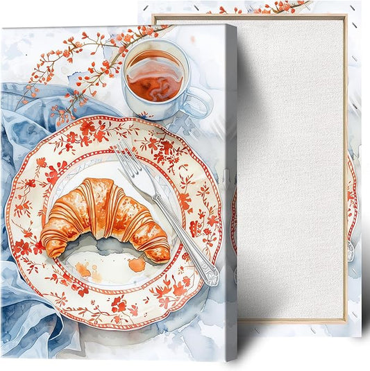 Vintage Coffee Food Kitchen Wall Art Funky Dining Table Plates Afternoon Tea Prints Painting Retro Bread Pastries Drinks Canvas Posters For Modern Cafedining Room Wall Decor 8x10in Framed
