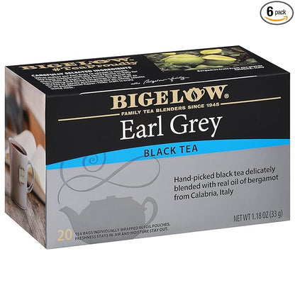 Bigelow Tea Earl Grey Black Tea, Caffeinated Tea, 20 Count Box (Pack of 6), 120 Total Tea Bags