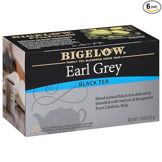 Bigelow Tea Earl Grey Black Tea, Caffeinated Tea, 20 Count Box (Pack of 6), 120 Total Tea Bags