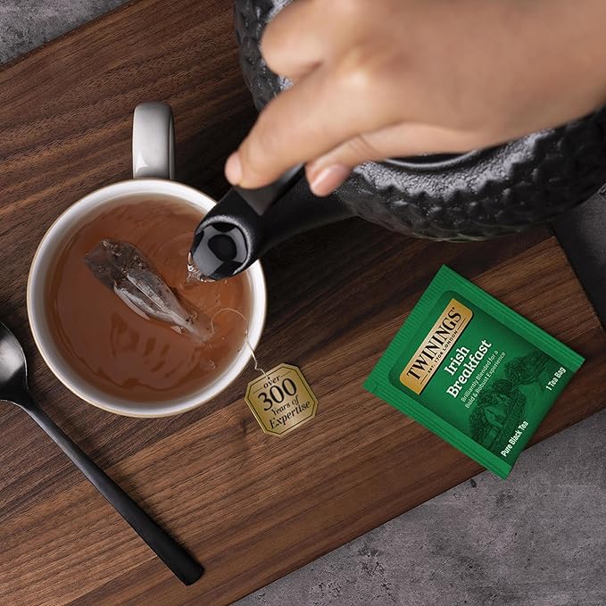 Twinings Irish Breakfast Black Tea Individually Wrapped Bags, 20 Count (Pack of 6), Flavourful, Robust Black Tea, Caffeinated, Enjoy Hot or Iced | Packaging May Vary