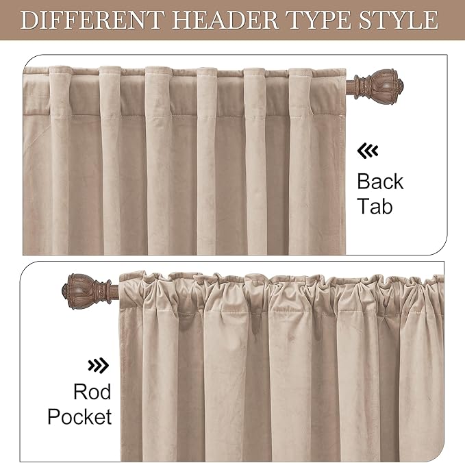 RYB HOME Blush Velvet Curtains 102 inches, Back Tab Soft Fabric Room Darkening Thermal Insulated Luxurious Home Decor Curtains for Living Room Bedroom, W 52" x L 102", 2 Panels Set