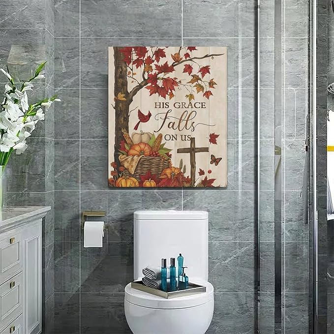 Maple Leaf Fall Wall Art Pictures Autumn Leaves Wall Decor Pumpkins Canvas Painting Home Modern Artwork Decorations Framed for Bathroom Living Room Bedroom 20 x 24 inch