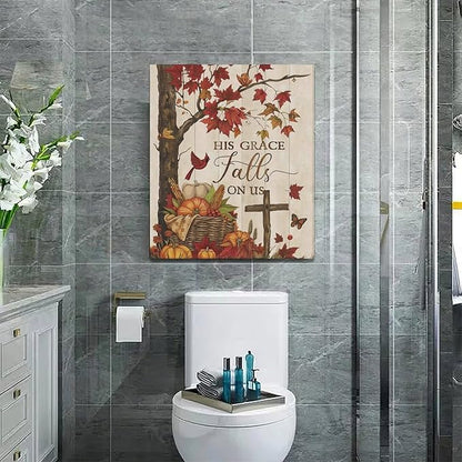 Maple Leaf Fall Wall Art Pictures Autumn Leaves Wall Decor Pumpkins Canvas Painting Home Modern Artwork Decorations Framed for Bathroom Living Room Bedroom 20 x 24 inch