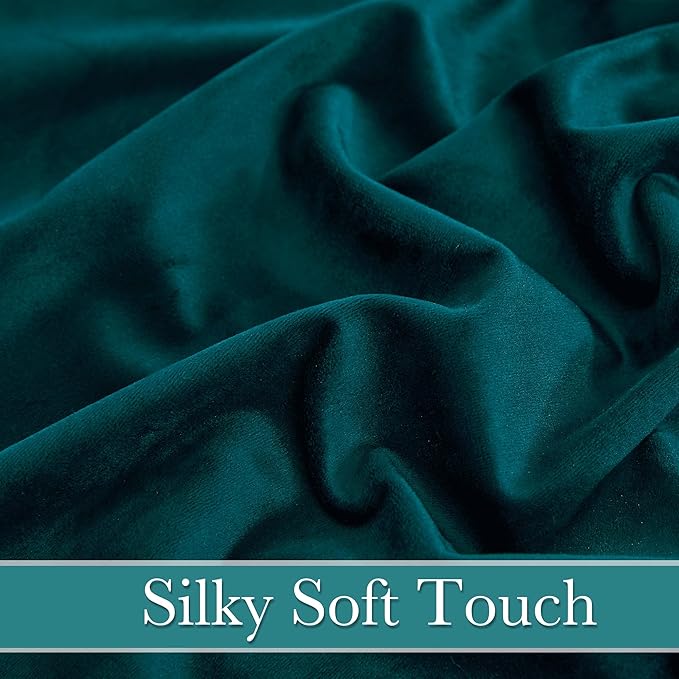 RYB HOME Teal Velvet Curtains 92 inches, Back Tab Soft Fabric Room Darkening Thermal Insulated Luxurious Home Decor Curtains for Living Room Bedroom, W 52" x L 92", 2 Panels Set