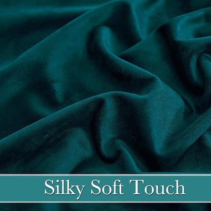 RYB HOME Teal Velvet Curtains 92 inches, Back Tab Soft Fabric Room Darkening Thermal Insulated Luxurious Home Decor Curtains for Living Room Bedroom, W 52" x L 92", 2 Panels Set