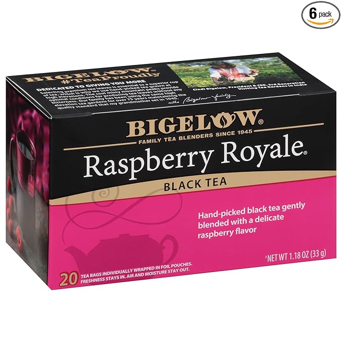 Bigelow Tea Raspberry Royale Black Tea, Caffeinated Tea with Raspberry, 20 Count Box (Pack of 6), 120 Total Tea Bags