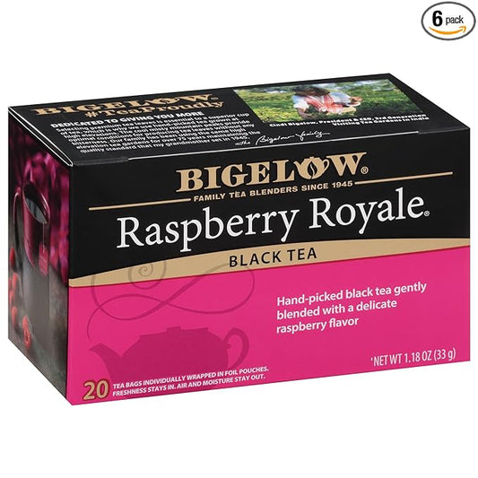 Bigelow Tea Raspberry Royale Black Tea, Caffeinated Tea with Raspberry, 20 Count Box (Pack of 6), 120 Total Tea Bags