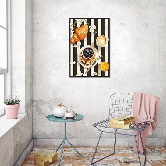 Vintage Black And White Kitchen Food Wall Art Funky Afternoon Tea Pastries Canvas Posters Colorful Cake Bread Oranges Prints Painting For Modern Dining Room Bakery Cafe Wall Decor 12x16in Framed