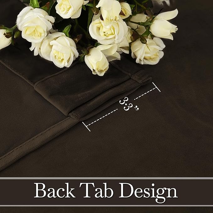RYB HOME Brown Velvet Curtains 102 inches, Back Tab Soft Fabric Room Darkening Thermal Insulated Luxurious Home Decor Curtains for Living Room Bedroom, W 52" x L 102", 2 Panels Set