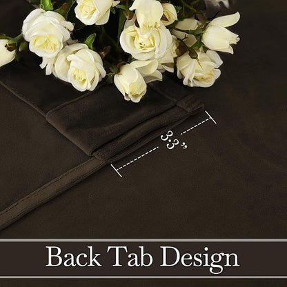RYB HOME Brown Velvet Curtains 102 inches, Back Tab Soft Fabric Room Darkening Thermal Insulated Luxurious Home Decor Curtains for Living Room Bedroom, W 52" x L 102", 2 Panels Set