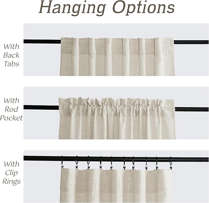 RYB HOME Living Room and Dining Room Curtains and Drapes Linen Sheer, Light Filtering Curtains 120 inches Long, Back Tab/Rod Pocket, Cream Colored, W 52 x L 120 inches, 2 Panels Set