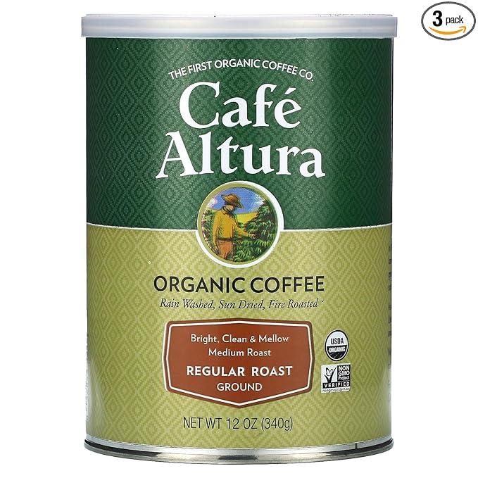 Cafe Altura Ground Organic Coffee, Regular Roast, 12 Ounce (Pack of 3)