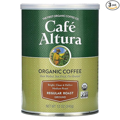 Cafe Altura Ground Organic Coffee, Regular Roast, 12 Ounce (Pack of 3)