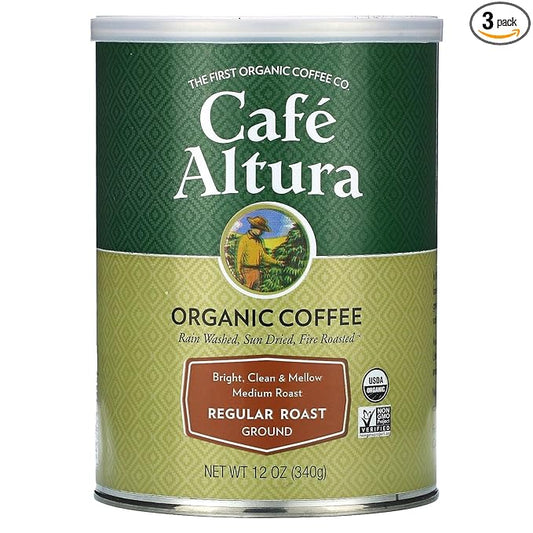 Cafe Altura Ground Organic Coffee, Regular Roast, 12 Ounce (Pack of 3)