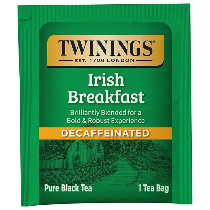 Twinings Decaffeinated Irish Breakfast Black Tea Individually Wrapped Bags, 20 Count (Pack of 6), Flavourful, Robust, Enjoy Hot or Iced | Packaging May Vary