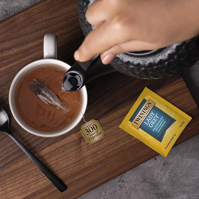 Twinings Lady Grey Black Tea Individually Wrapped Bags, 20 Count (Pack of 6), Orange & Lemon Peel with a Hint of Bergamot, Caffeinated, Enjoy Hot or Iced | Packaging May Vary
