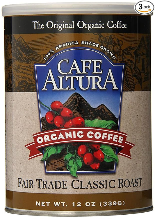 Cafe Altura Ground Organic Coffee, Fair Trade Classic Roast, 12 Ounce (Pack of 3)