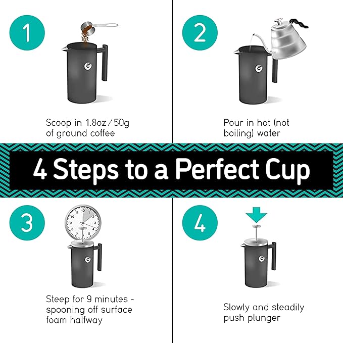 Coffee Gator French Press Coffee Maker, Stainless Steel, 34oz – Insulated Double Wall, Prensa Francesa Para Cafe, Tea Press, Glass & Small French Press Silver
