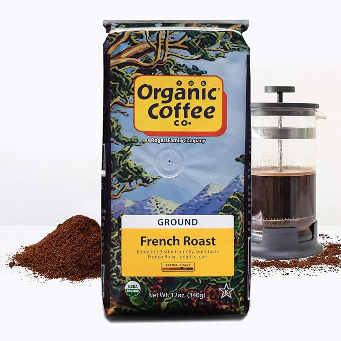 The Organic Coffee Co. Ground Coffee - French Roast (12oz Bag), Dark Roast, USDA Organic