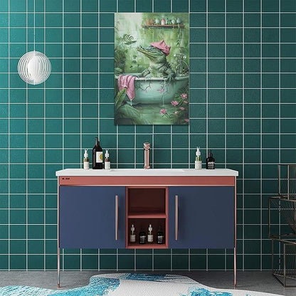 Bathroom Crocodile Wall Art Alligator Bathroom Pictures Wall Decor Funny Toilet Bathroom Canvas Painting Home Modern Artwork Decorations Framed for Restroom 20 x 24 inch