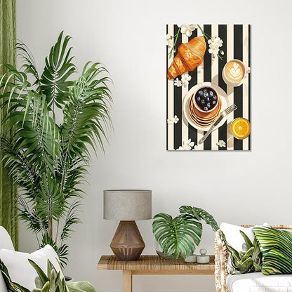 Vintage Black And White Kitchen Food Wall Art Funky Afternoon Tea Pastries Canvas Posters Colorful Cake Bread Oranges Prints Painting For Modern Dining Room Bakery Cafe Wall Decor 8x10in Framed