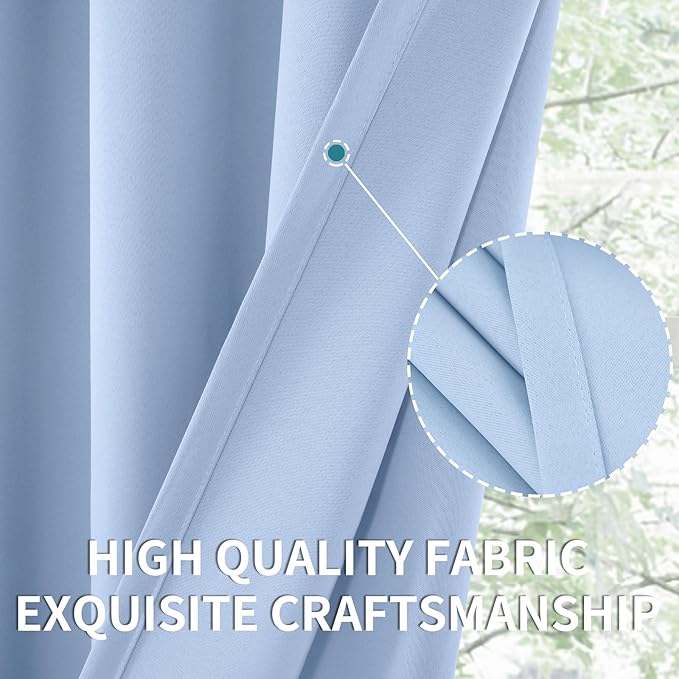 BGment Light Blue Blackout Curtains for Kitchen Cafe Window 34 x 36 Inch Length - Half Window Drape with Rod Pocket Thermal Insulated for Nursery Kids Bedroom Bathroom, 34 x 36 Inch, 2 Panels